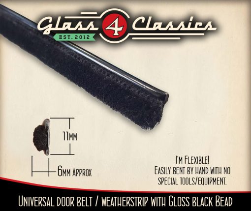 Door Belt Weatherstrip Bead Gloss Black Universal Rub074